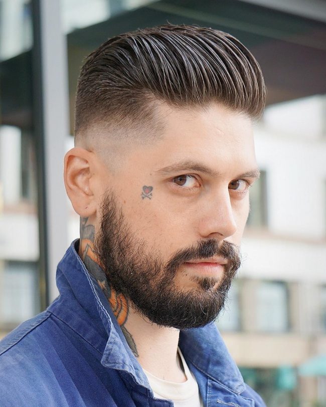 Slicked Back Pompadour-40+ Stylish Short Sides Long Top Haircuts
