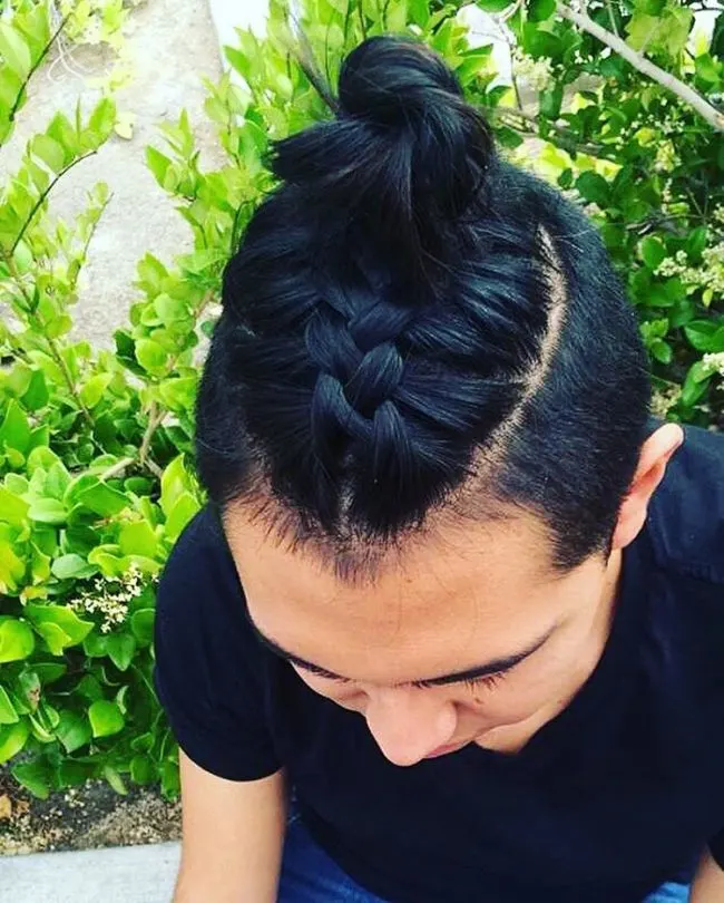 Black Braid with Top Knot