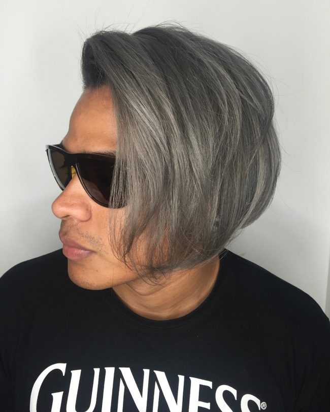 Diagonally Swept Gray Bangs