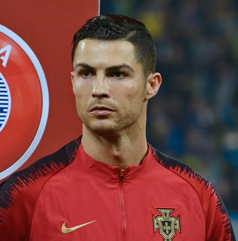 Cristiano Ronaldo's slicked back hairstyle in Euro Qualifying Soccer Match