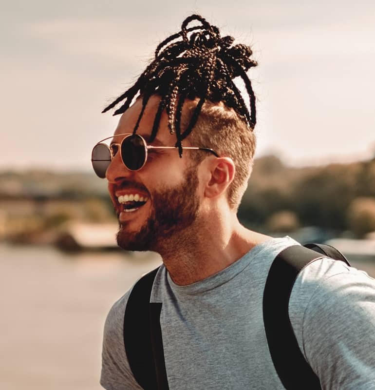 braided long top with short sides hair for men