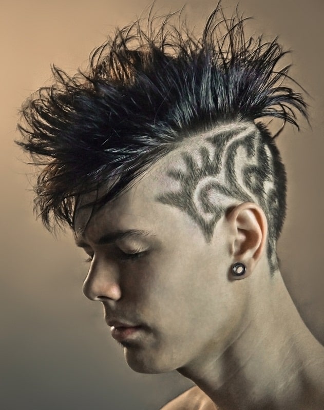 messy hairstyle with design for men