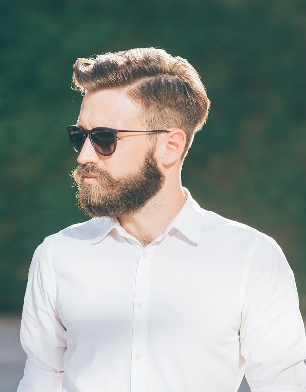 side part hairstyle with beard