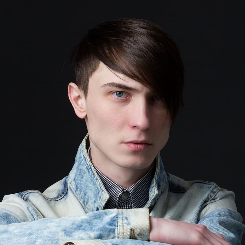 Image of Side-swept bangs long hairstyle for men