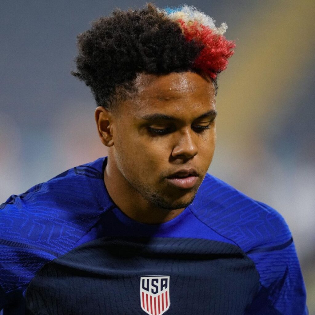 Weston McKennie Afro Hair with red, white and blue dye
